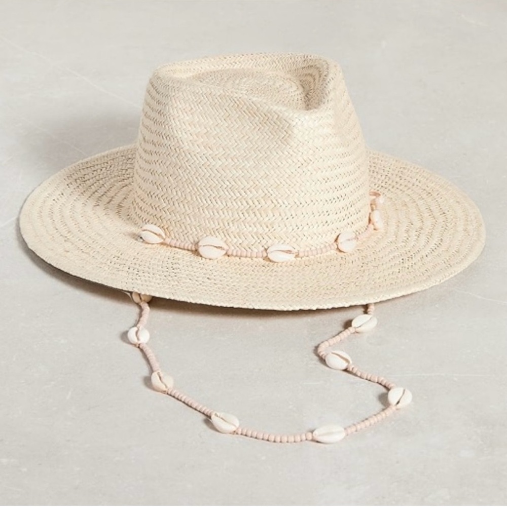 Lack Of Color Cream Wide-Brimmed Hat with Shell Accents